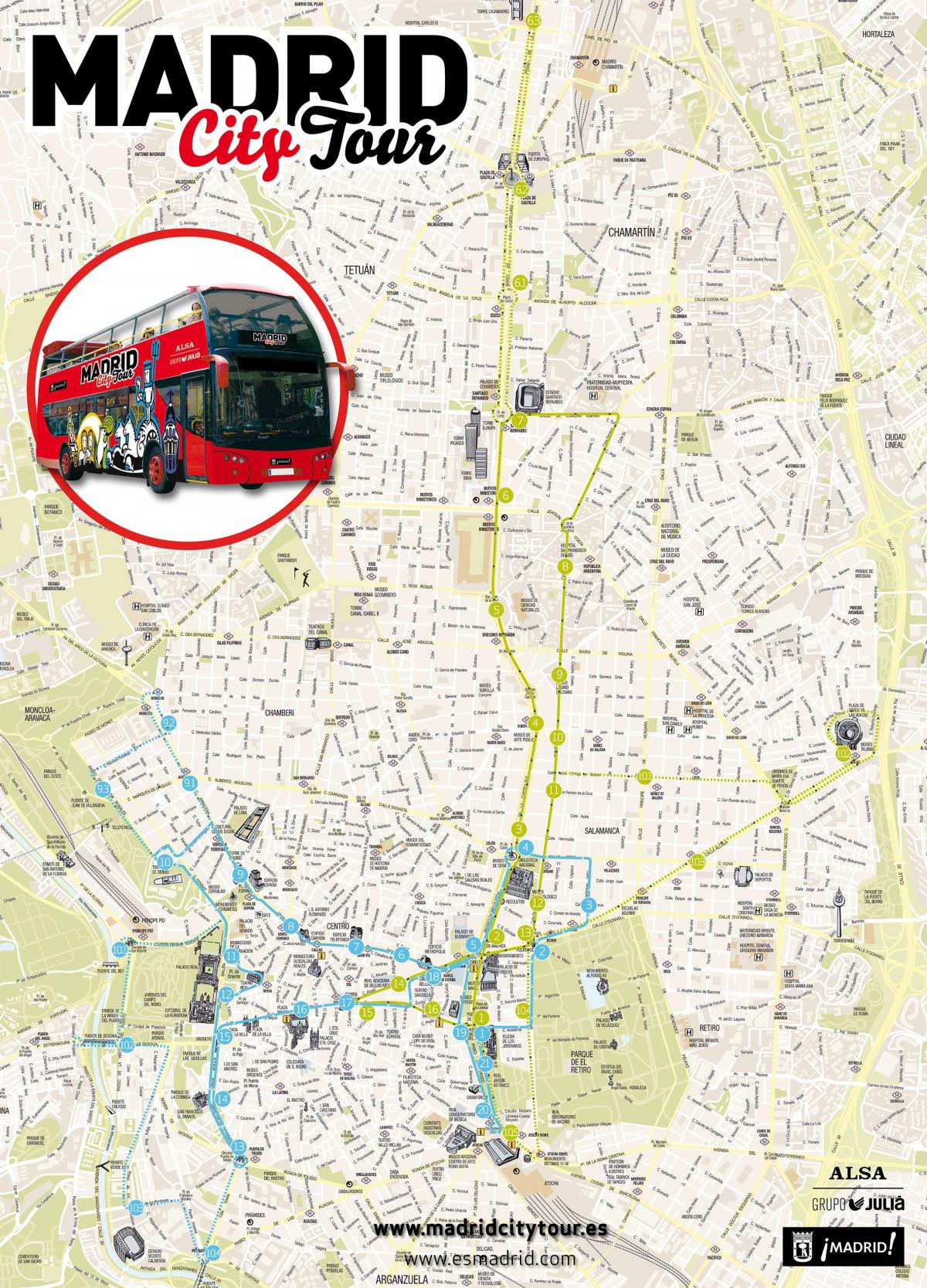 Madrid qytetit turne me autobus hartë