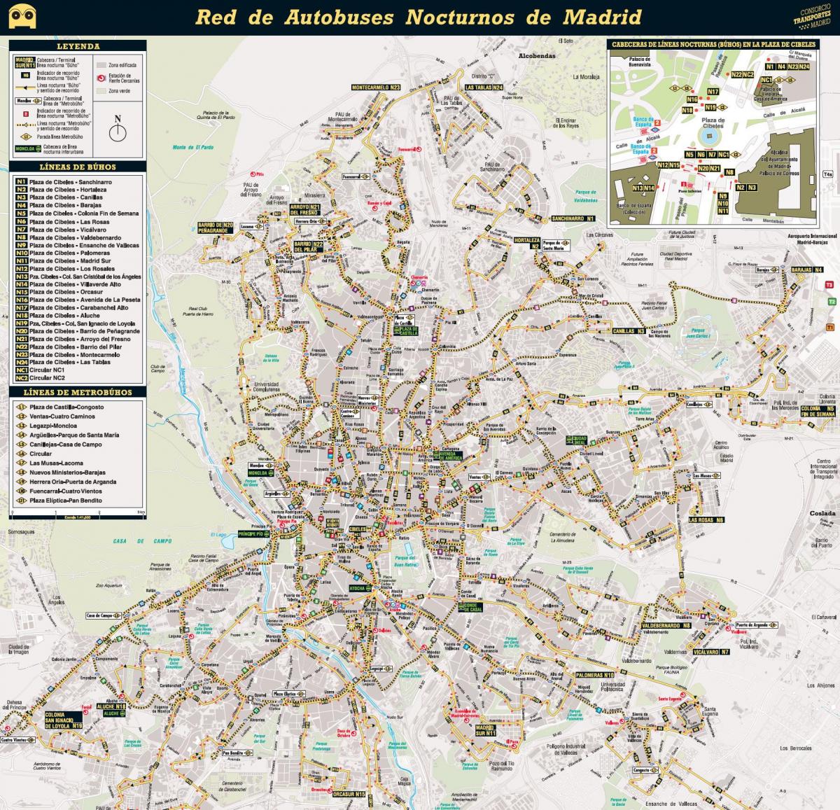 harta e Madridit natë autobus 
