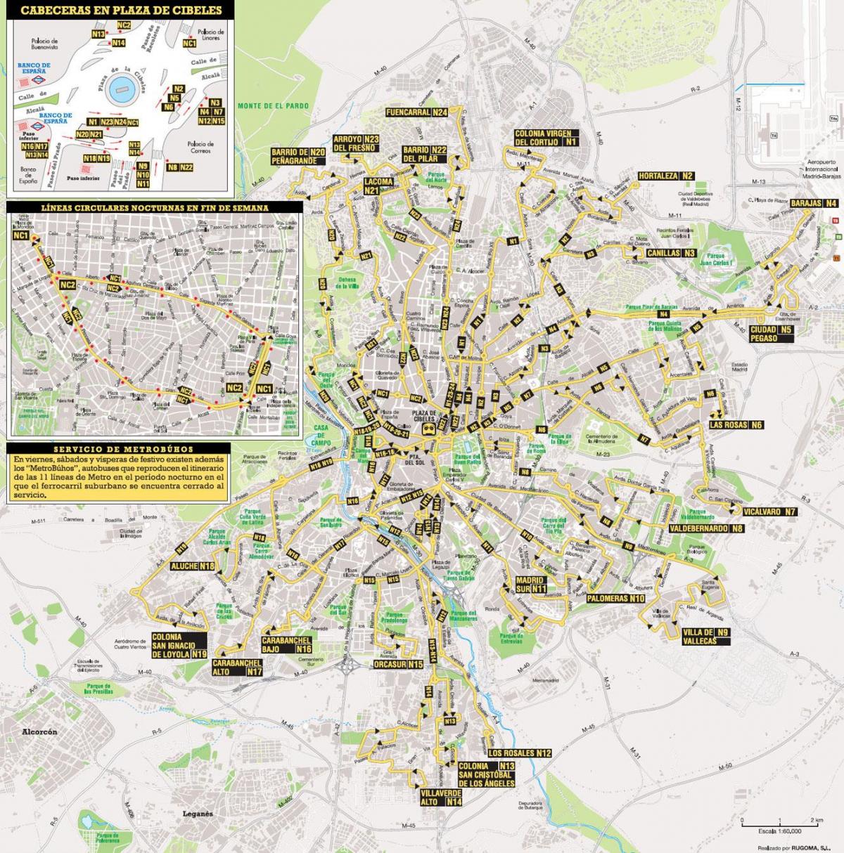 autobus rrugët e Madridit hartë