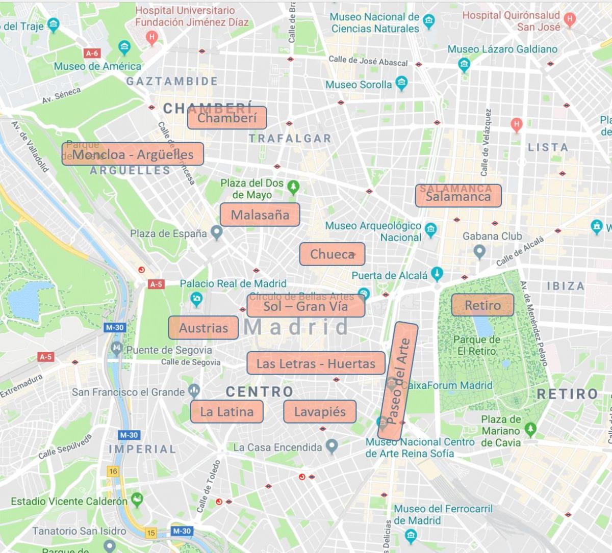 harta e Madrid, Spanjë lagjet e